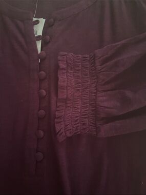 J. Jill Beautiful Deep Plum Henley Style Button-Front Shirred Yoke Cuff Top